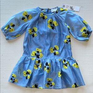 Tanya Taylor Blue Dress with Yellow Floral Design